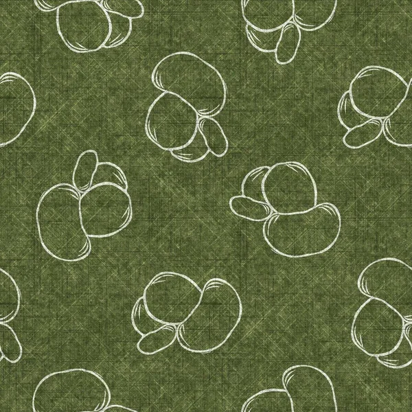 Mushroom seamless hand drawn linen style pattern. Organic fungi natural tone on tone design for throw pillow, soft furnishing. Modern green woodland home decor. — Stock Photo, Image