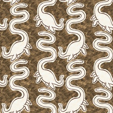 Kahverengi el plesiosaur dinazorunu kusursuz şekilde çizmiş. Bebek yuvası için cinsiyet Nötr Jurasik fosil silueti. Müze, nesli tükenme ve tekstil tasarımı için cinsiyet ayrımı yapılmamış ev dekorasyonu. 