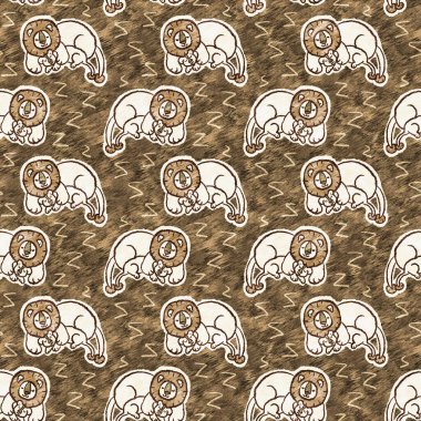 Bebek odası dekorasyonu için şirin bir safari aslanı deseni. Kusursuz kürklü kahverengi desenli büyük kedi cinsiyeti nötr iz tasarımı. 