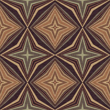 Topraksı renkler altmışlı yılların geometrik pürüzsüz desenli kahverengi tonlarında. Modern vintage geo dokuması tekstil keten mozaik efekti tekrar fayans. 