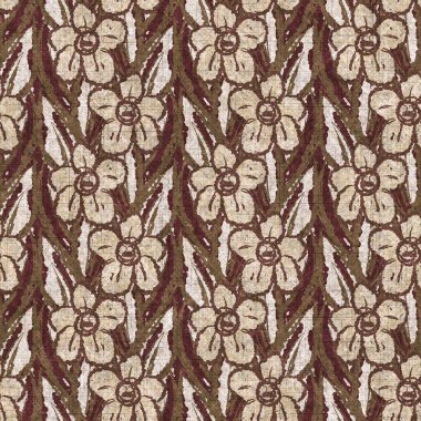 Floral bloom seamless hand drawn linen style pattern. Organic flower natural tone on tone design for throw pillow, soft furnishing. Modern sepia home decor. 