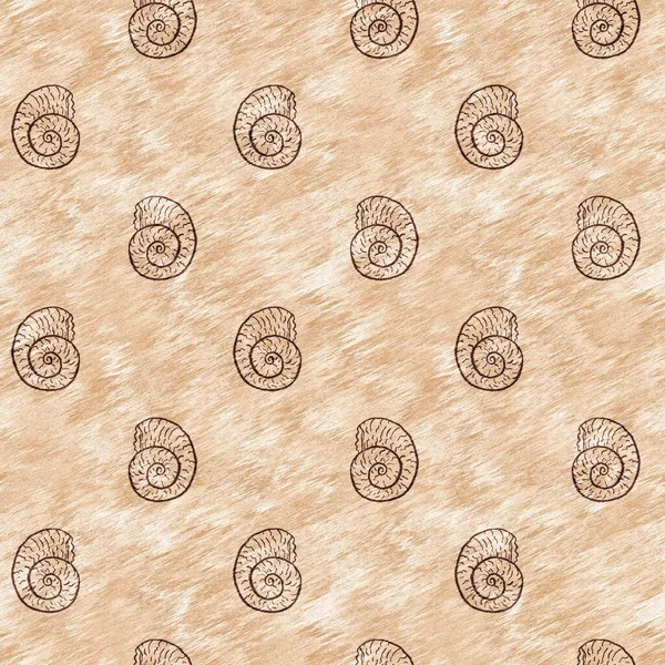 Green hand drawn ammonite fossil seamless pattern. Gender Neutral Jurassic silhouette. Home decor for museum, extinction and textile design.