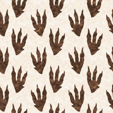 Kahverengi el, dinazorun ayak izini kusursuz şekilde çizmiş. Bebek yuvası için cinsiyet Nötr Jurasik fosil silueti. Müze, neslin tükenmesi ve tekstil tasarımı için ev dekorasyonu. 