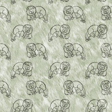 Bebek odası dekorasyonu için şirin bir safari aslanı deseni. Kusursuz kürksüz yeşil desenli cinsiyet nötr iz tasarımı. 