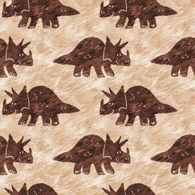 Hand drawn triceratops dinosaur seamless pattern. Gender Neutral Jurassic fossil silhouette for baby nursery. Gender neutral home decor for museum, excintion and textile design. 