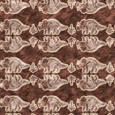 Kahverengi el triceratops dinozor desenli. Bebek yuvası için cinsiyet Nötr Jurasik fosil silueti. Müze, nesli tükenme ve tekstil tasarımı için cinsiyet ayrımı yapılmamış ev dekorasyonu. 