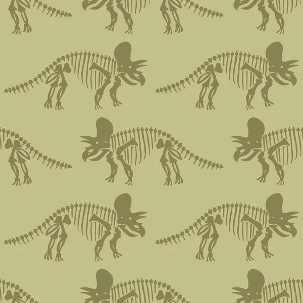Dibujado a mano Triceratops dinosaurio patrón de vectores sin costura. Silueta Jurásica Neutral de Género para la guardería infantil. Decoración del hogar para museo, extinción y diseño textil. — Vector de stock