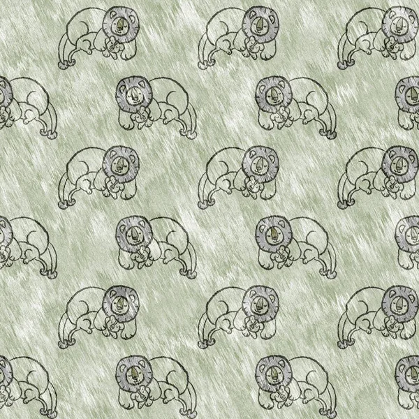 Bebek odası dekorasyonu için şirin bir safari aslanı deseni. Kusursuz kürksüz yeşil desenli cinsiyet nötr iz tasarımı. 