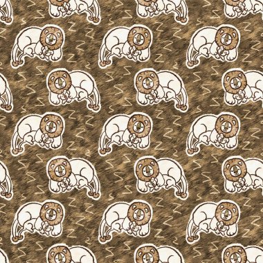 Bebek odası dekorasyonu için şirin bir safari aslanı deseni. Kusursuz kürklü kahverengi desenli büyük kedi cinsiyeti nötr iz tasarımı. 