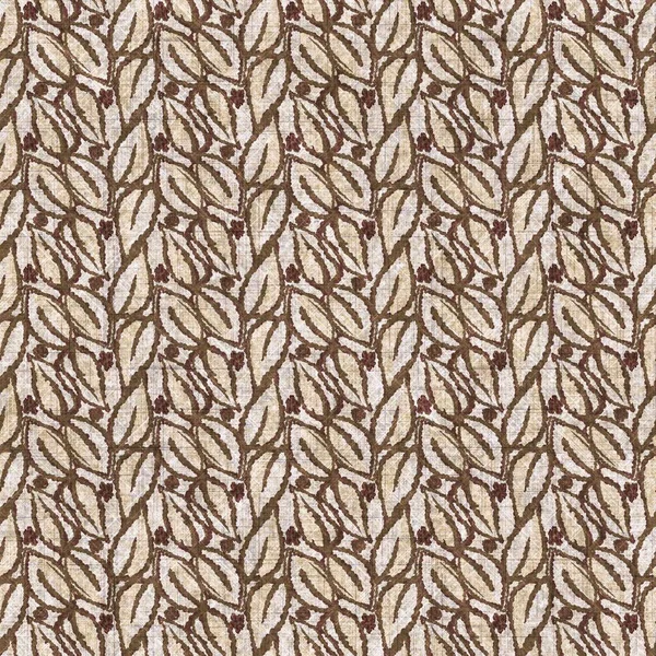 Botanical foliage seamless hand drawn linen style pattern. Organic leaf natural tone on tone design for throw pillow, soft furnishing. Modern sepia home decor. — ストック写真