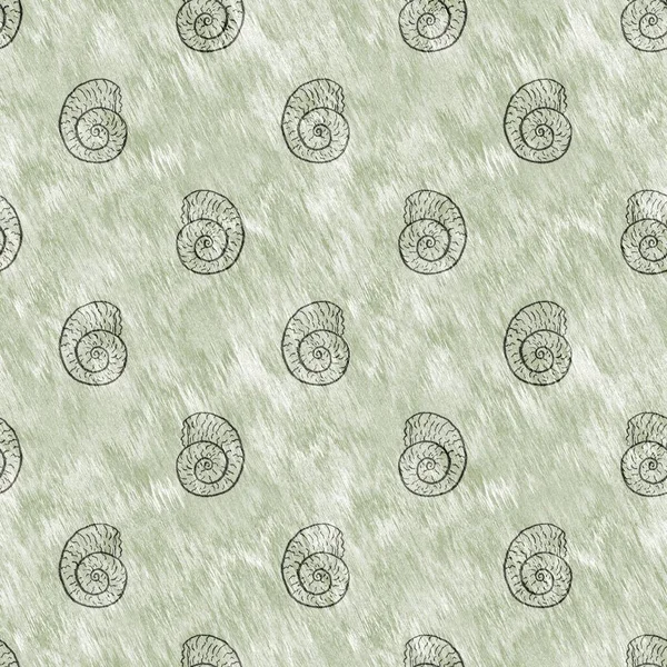 Yeşil el, ammonit fosilini dikişsiz desen olarak çizdi. Cinsiyet Tarafsız Jurasik siluet. Müze, neslin tükenmesi ve tekstil tasarımı için ev dekorasyonu. 