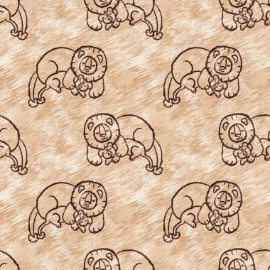 Bebek odası dekorasyonu için şirin bir safari vahşi aslan deseni. Kusursuz kürksüz kahverengi desenli cinsiyet nötr iz tasarımı. 