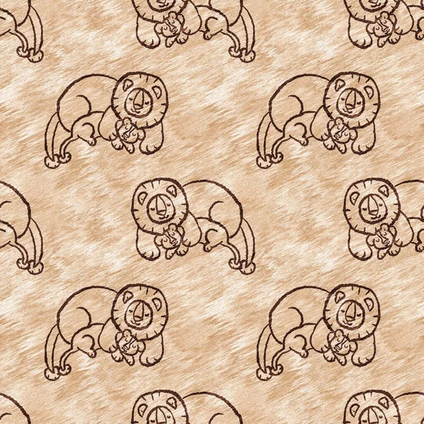 Bebek odası dekorasyonu için şirin bir safari vahşi aslan deseni. Kusursuz kürksüz kahverengi desenli cinsiyet nötr iz tasarımı. — Stok fotoğraf