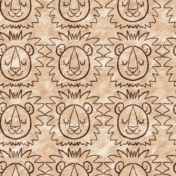 Cute safari wild lion animal pattern for babies room decor. Seamless furry brown textured gender neutral print design. — Fotografia de Stock