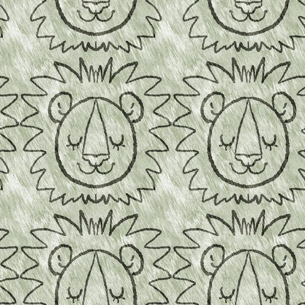 Mignon motif animal sauvage safari lion pour la décoration de la chambre des bébés. Design d'impression neutre sans couture vert fourrure texturé. — Photo