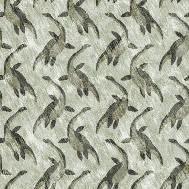 Yeşil el plesiosaur dinazorunu kusursuz şekilde çizdi. Bebek yuvası için cinsiyet Nötr Jurasik fosil silueti. Müze, nesli tükenme ve tekstil tasarımı için cinsiyet ayrımı yapılmamış ev dekorasyonu. 