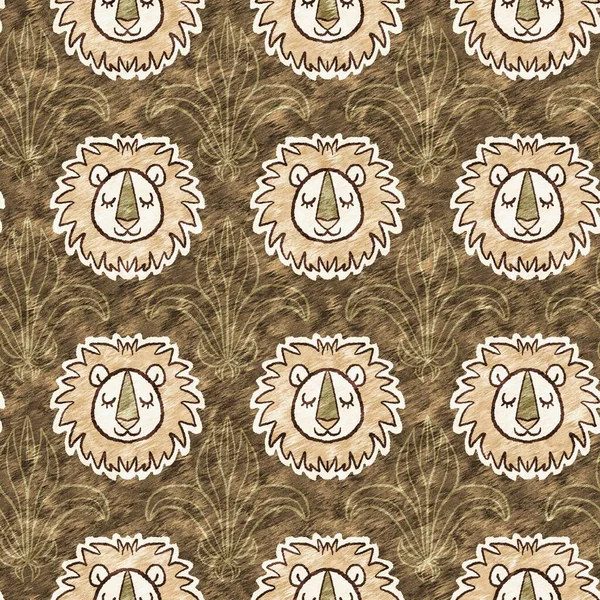 Cute safari lion wild animal pattern for babies room decor. Seamless furry brown textured big cat gender neutral print design.