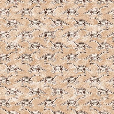 Kahverengi plesiosaur dinozor fosil kemikleri dikişsiz desen. Bebek odası için cinsiyet olarak Tarafsız Jurasik siluet. Müze, nesli tükenme ve tekstil tasarımı için cinsiyet ayrımı yapılmamış ev dekorasyonu. 