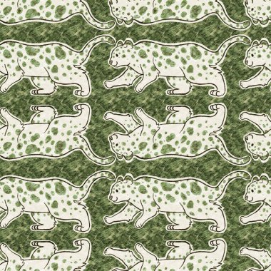 Bebek odası dekorasyonu için şirin safari leoparı vahşi hayvan deseni. Kusursuz kürksüz yeşil desenli cinsiyet nötr iz tasarımı. 