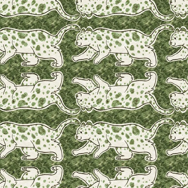 Bebek odası dekorasyonu için şirin safari leoparı vahşi hayvan deseni. Kusursuz kürksüz yeşil desenli cinsiyet nötr iz tasarımı. 
