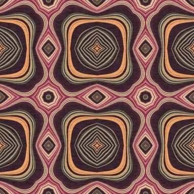 Topraksı renkler altmışlı yılların geometrik pürüzsüz desenli kahverengi tonlarında. Modern vintage geo dokuması tekstil keten mozaik efekti tekrar fayans. 