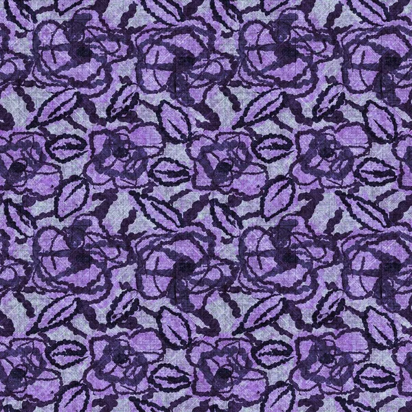 花开无缝手绘亚麻布图案.有机花卉自然色调的色调设计,用于抛掷枕头,软质家具.现代紫色家居装饰. — 图库照片