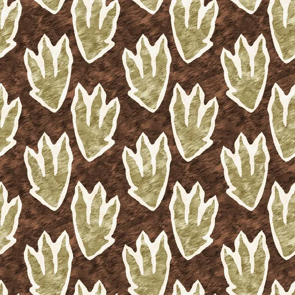 Brown hand drawn dinosaur foot print seamless pattern. Gender Neutral Jurassic fossil silhouette for baby nursery. Home decor for museum, extinction and textile design. — Foto de Stock