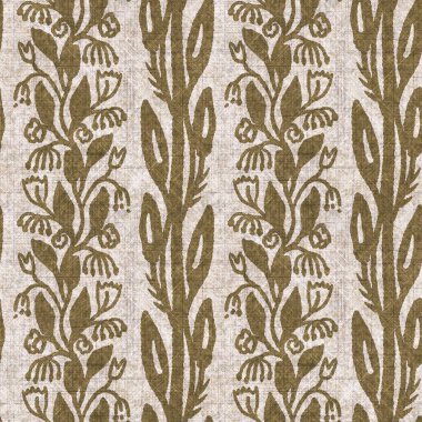 Sepia nötr botanik yaprak dikişsiz keten deseni. Yastık fırlatmak ve mobilya yapmak için organik doğal ton yeşilliği tasarımı. Modern bej kahverengi nötr ev dekorasyonu tekstil kumaşı.