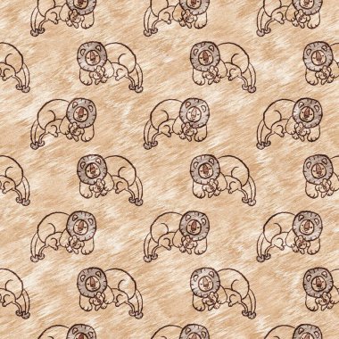 Bebek odası dekorasyonu için şirin bir safari vahşi aslan deseni. Kusursuz kürksüz kahverengi desenli cinsiyet nötr iz tasarımı. 