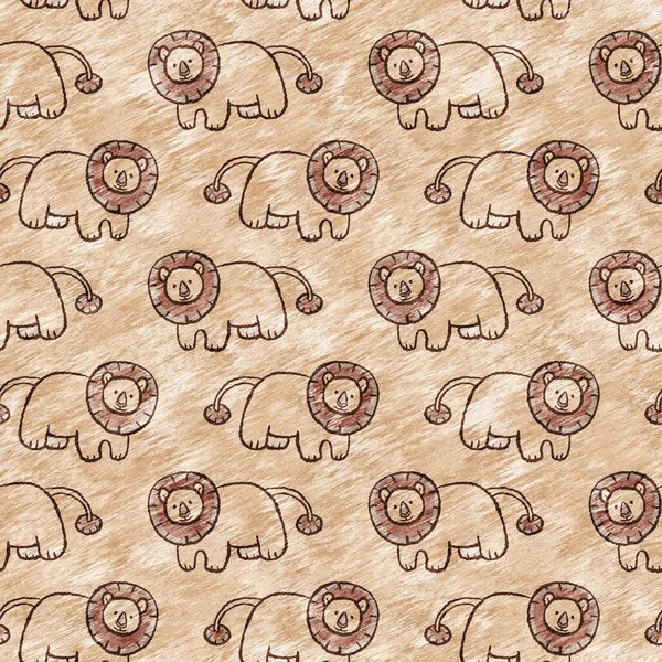 Lindo patrón animal de león salvaje safari para la decoración de la habitación de los bebés. Diseño de impresión neutro de género texturizado marrón peludo sin costuras. —  Fotos de Stock
