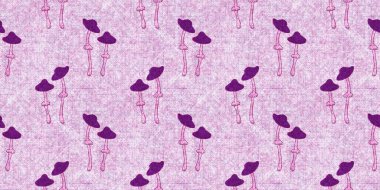 Mantar pembesi kumaş dokusu kenarı etkisi. Kanvas sonbahar kurdelesi için kusursuz örülmüş orman mantarı dekoratif baskısı.