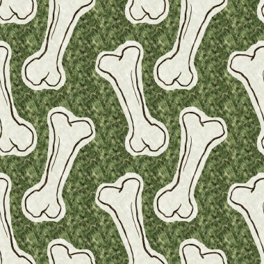 Yeşil el, dinazor kemiğini kusursuz şekilde çizmiş. Bebek yuvası için cinsiyet Nötr Jurasik fosil silueti. Müze, neslin tükenmesi ve tekstil tasarımı için ev dekorasyonu. 