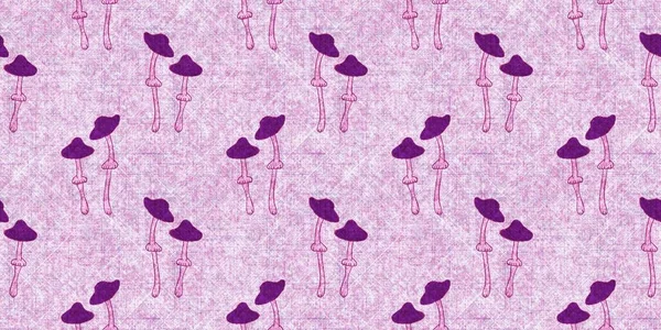 Mantar pembesi kumaş dokusu kenarı etkisi. Kanvas sonbahar kurdelesi için kusursuz örülmüş orman mantarı dekoratif baskısı.