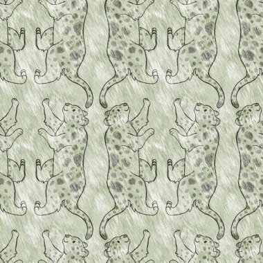 Bebek odası dekorasyonu için şirin safari leoparı vahşi hayvan deseni. Kusursuz kürksüz yeşil desenli cinsiyet nötr iz tasarımı. 