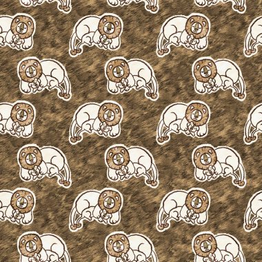 Bebek odası dekorasyonu için şirin bir safari aslanı deseni. Kusursuz kürklü kahverengi desenli büyük kedi cinsiyeti nötr iz tasarımı. 