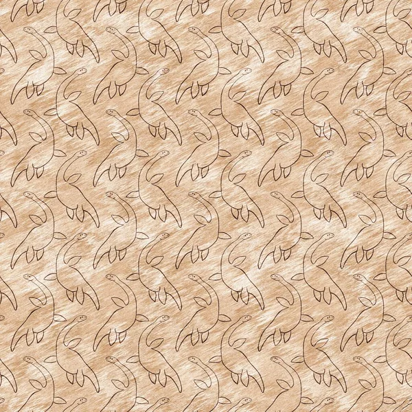 Kahverengi el plesiosaur dinazorunu kusursuz şekilde çizmiş. Bebek yuvası için cinsiyet Nötr Jurasik fosil silueti. Müze, nesli tükenme ve tekstil tasarımı için cinsiyet ayrımı yapılmamış ev dekorasyonu. 