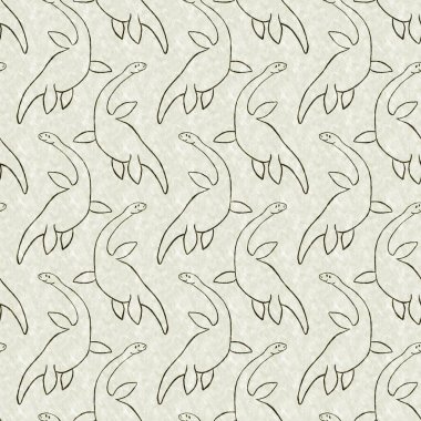 Yeşil el plesiosaur dinazorunu kusursuz şekilde çizdi. Bebek yuvası için cinsiyet Nötr Jurasik fosil silueti. Müze, nesli tükenme ve tekstil tasarımı için cinsiyet ayrımı yapılmamış ev dekorasyonu. 