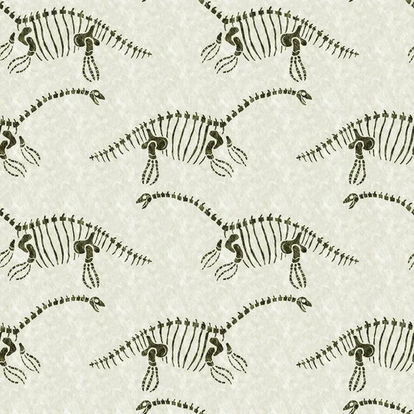 Yeşil plesiosaur dinozor fosil kemikleri dikişsiz desen. Bebek odası için cinsiyet olarak Tarafsız Jurasik siluet. Müze, nesli tükenme ve tekstil tasarımı için cinsiyet ayrımı yapılmamış ev dekorasyonu. 