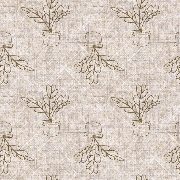 Botanical foliage seamless hand drawn linen style pattern. Organic leaf natural tone on tone design for throw pillow, soft furnishing. Modern sepia home decor. — 스톡 사진