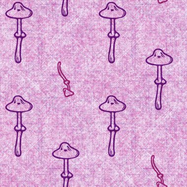 Mantar pembesi kumaş dokusu deseni. Kusursuz örülmüş orman mantarı dekoru desenli tuval sonbaharı. .