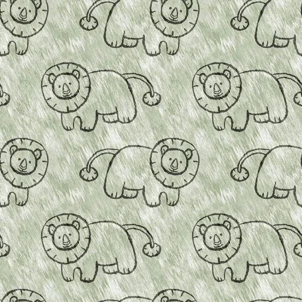 Cute safari lion wild animal pattern for babies room decor. Seamless furry green textured gender neutral print design. — Photo