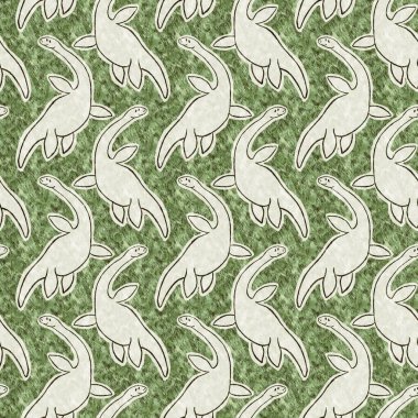 Yeşil el plesiosaur dinazorunu kusursuz şekilde çizdi. Bebek yuvası için cinsiyet Nötr Jurasik fosil silueti. Müze, nesli tükenme ve tekstil tasarımı için cinsiyet ayrımı yapılmamış ev dekorasyonu. 