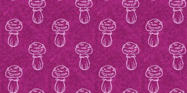 Mantar pembesi kumaş dokusu kenarı etkisi. Kanvas sonbahar kurdelesi için kusursuz örülmüş orman mantarı dekoratif baskısı.