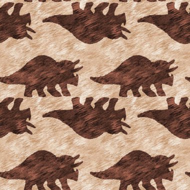 Hand drawn triceratops dinosaur seamless pattern. Gender Neutral Jurassic fossil silhouette for baby nursery. Gender neutral home decor for museum, excintion and textile design. 