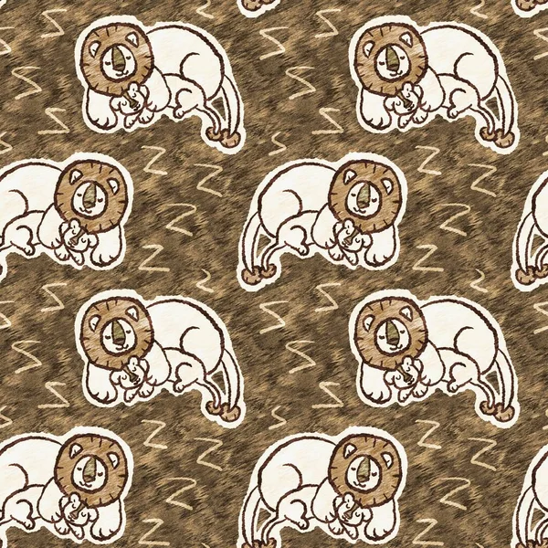 Niedliche Safari Löwe Wildtier Muster für Babys Raum Dekor. Nahtloses, pelziges braun strukturiertes, geschlechtsneutrales Print-Design für Raubkatzen. — Stockfoto