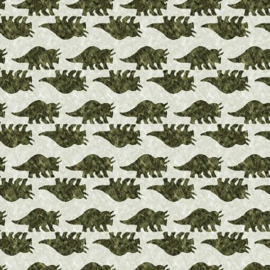 Yeşil el triceratops dinozor deseni çizdi. Bebek yuvası için cinsiyet Nötr Jurasik fosil silueti. Müze, nesli tükenme ve tekstil tasarımı için cinsiyet ayrımı yapılmamış ev dekorasyonu. 