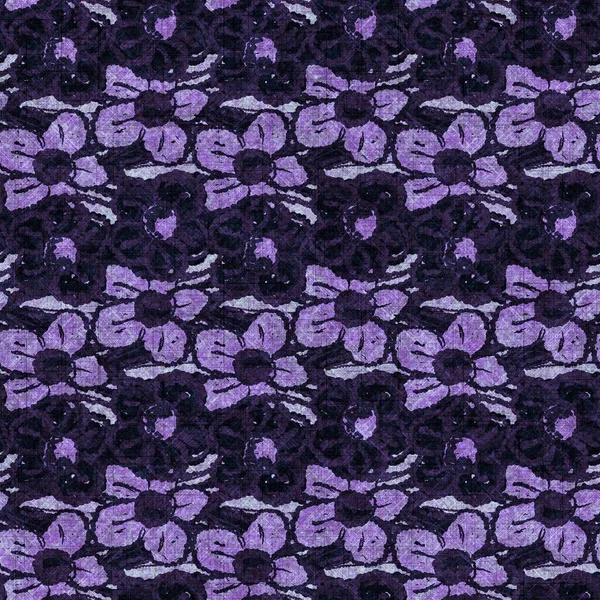 Floral bloom seamless hand drawn linen style pattern. Organic flower natural tone on tone design for throw pillow, soft furnishing. Modern purple home decor. — Fotografia de Stock