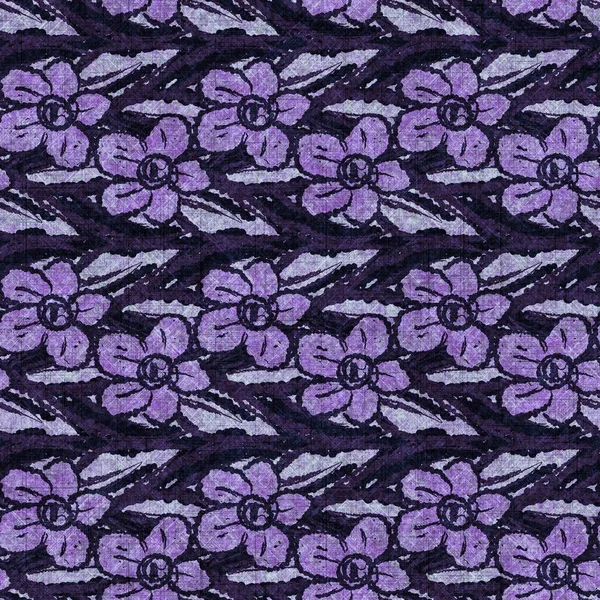 花开无缝手绘亚麻布图案.有机花卉自然色调的色调设计,用于抛掷枕头,软质家具.现代紫色家居装饰. — 图库照片