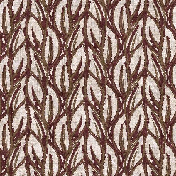 Botanical foliage seamless hand drawn linen style pattern. Organic leaf natural tone on tone design for throw pillow, soft furnishing. Modern sepia home decor. — стоковое фото