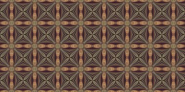 Topraksı renkler 60 'ların gerisinde geometrik, pürüzsüz sınır deseni, kahverengi tonda. Modern vintage jeo dokuma kumaş kenar süslemesi. Klasik kurdele pankartı. 